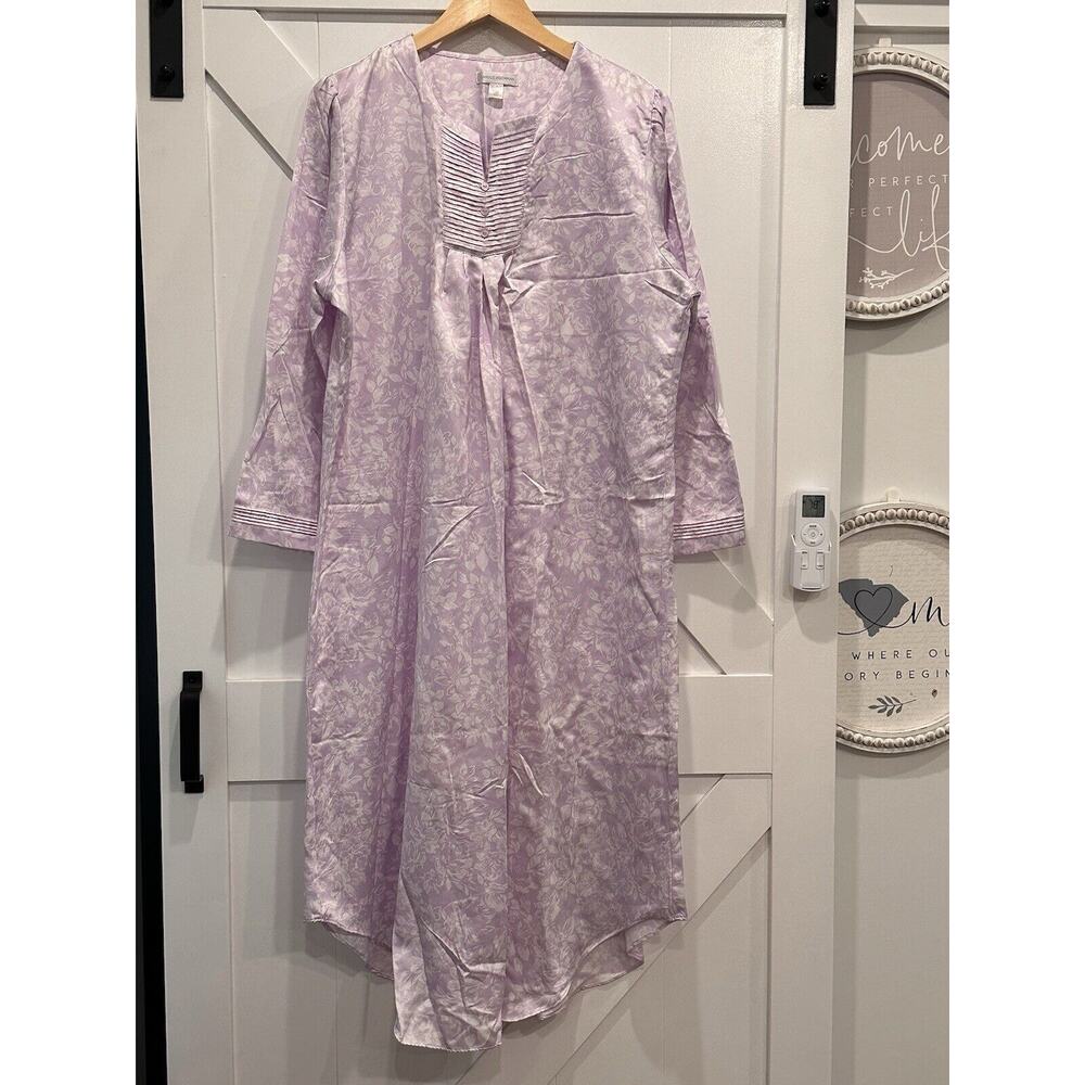 Carole Hochman Long Light Purple Floral Print Kaftan Nightgown Size XL